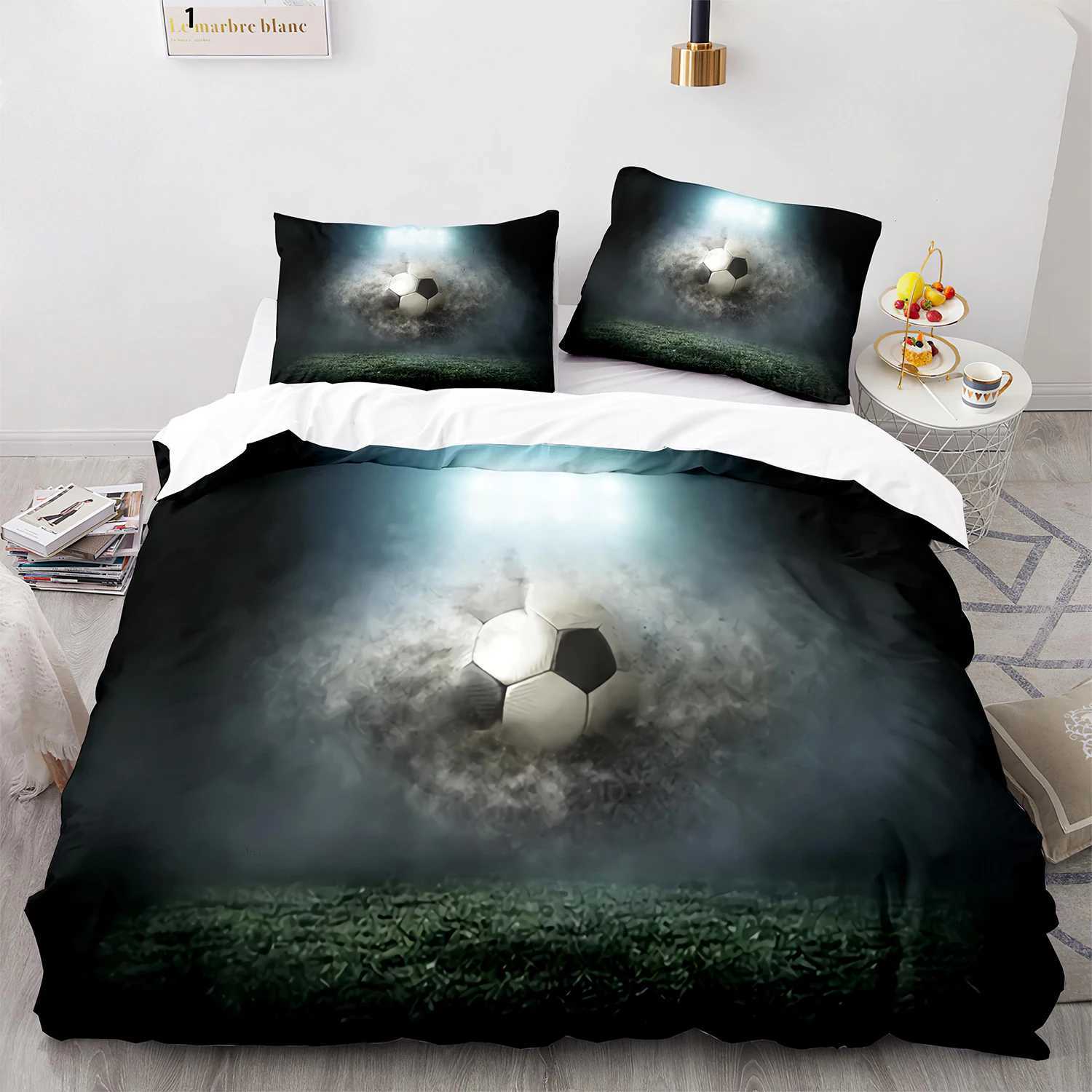 Football King Queen Duvet Cover 3D Soccer Bedding Set For Kids Teens Adult Ball Game Quilt Cover Sport Fans Soft Comforter CoverM251118