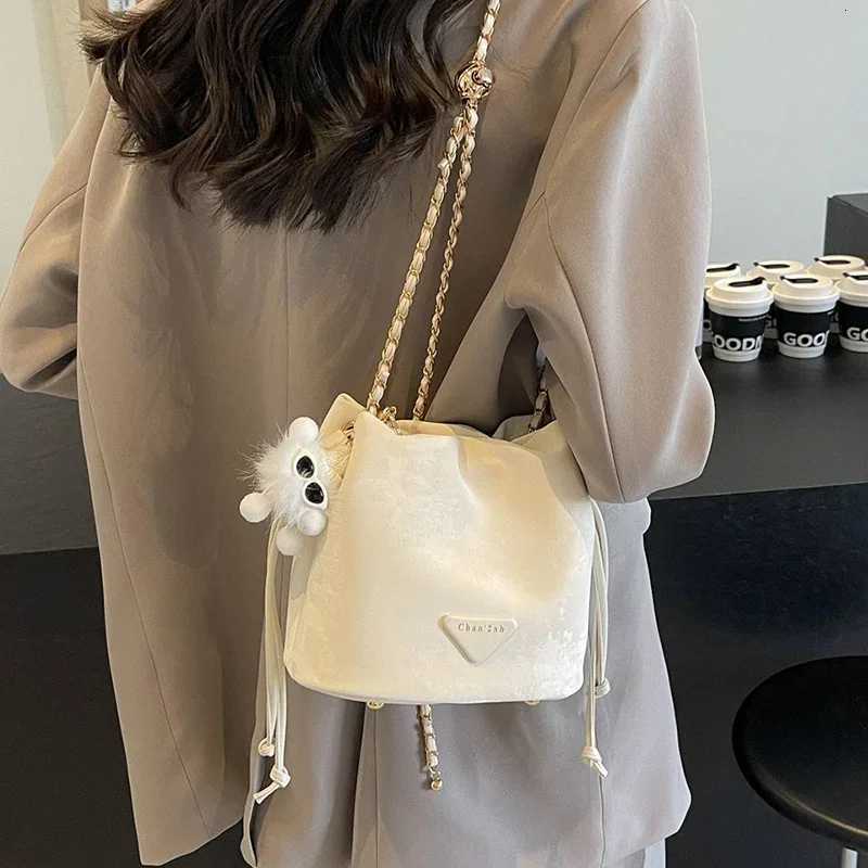 Cute Small Drawstring Bucket Bag Shoulder Bag 2024 New PU Leather Chain Fashion Trend Handbag For WomenW251118