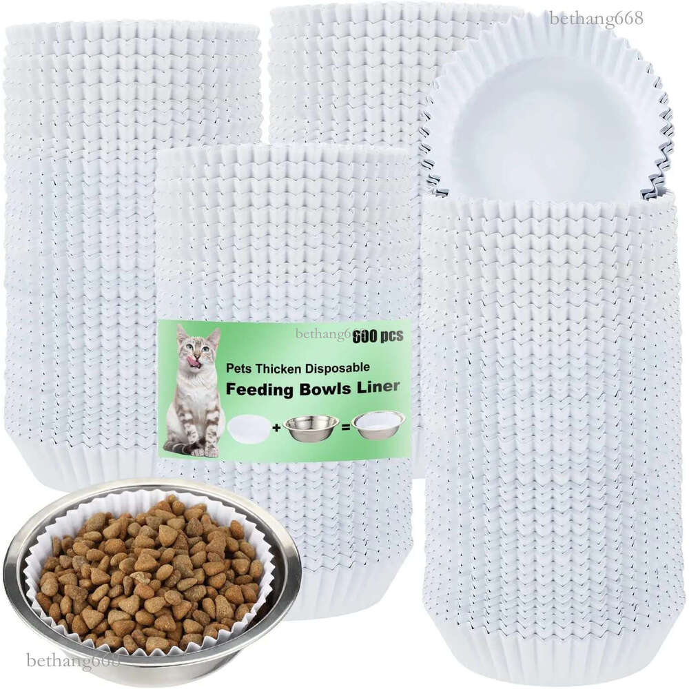 meekoo 600 Pcs Large Pet Disposable Feeding Bowls Liner Bulk Cat Food Bowls Small Paper Bowls Paper Liner for Small Dogs Cats Dish Bowl Wet Food Feeding Station