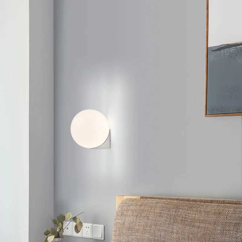 Modern Minimalist White Frosted Glass Ball Wall Lamp LED G9 Lighting Bedside Hallway Interior Decoration Golden Sconce Fixture M251118