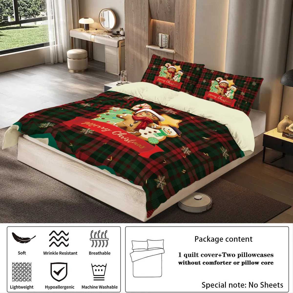 3pcs Christmas Gingerbread Print Coreless Bedding Set Comfortable Multi Size Bedroom Dormitory Duvet Covers Machine WashableM251118