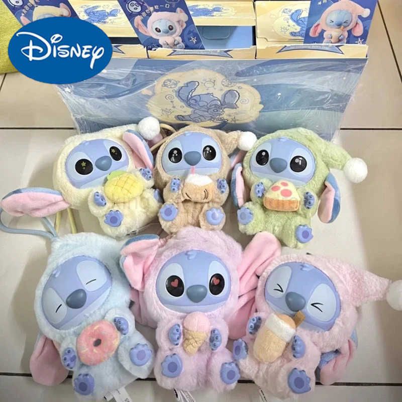 Disney Nwe Miniso Disney Stitch Eat Some Thing Before Sleep Series Vinyl Blind Box Bag Pendant Cute Doll Mystery Box Toy Adult Gift W20250418