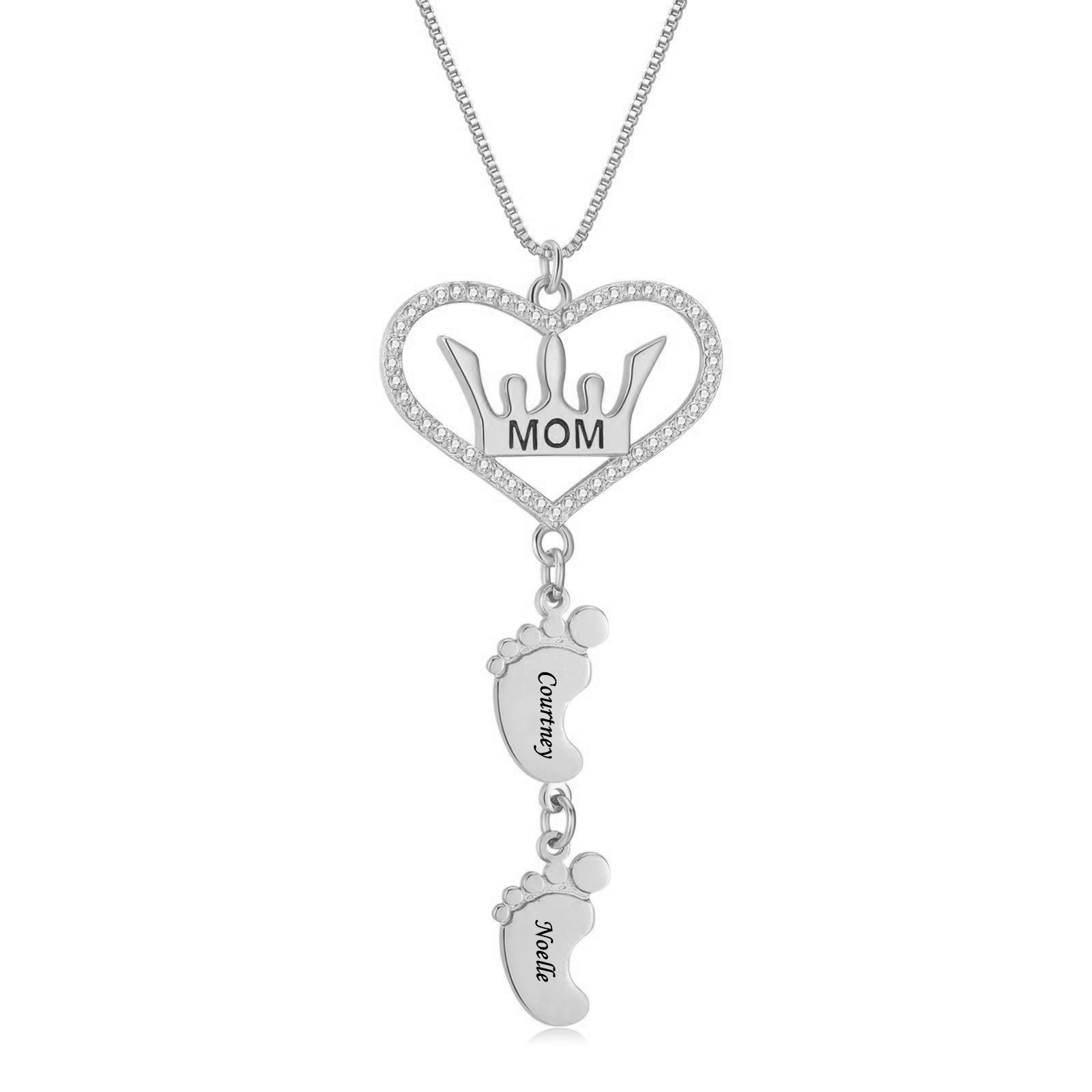 Exquisite Heart Crown Dia Necklace - Adjustable Personalized Footprint Pendant, DIY Gift Women, Trendy Collarbone Jewelry for Birthdays/Anniversaries