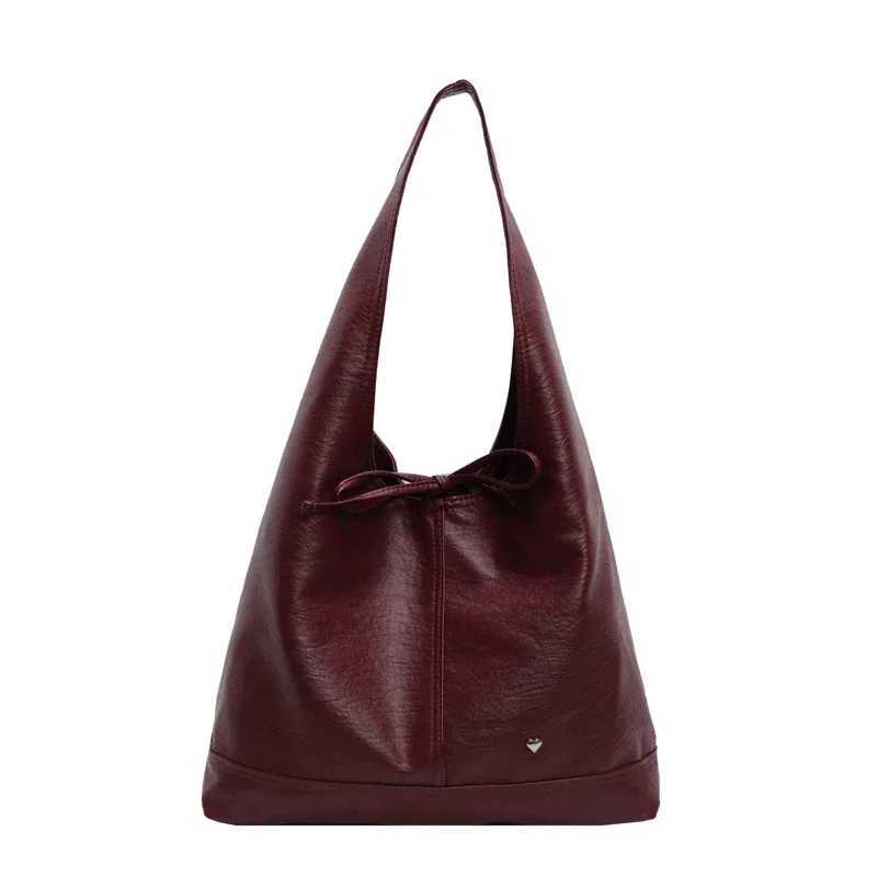 PU Material 2024 Hot Selling Shoulder Bag Bow Solid Color High Beauty Fashion Handbag Soft Simple Fashion Western Style Tote BagW251118