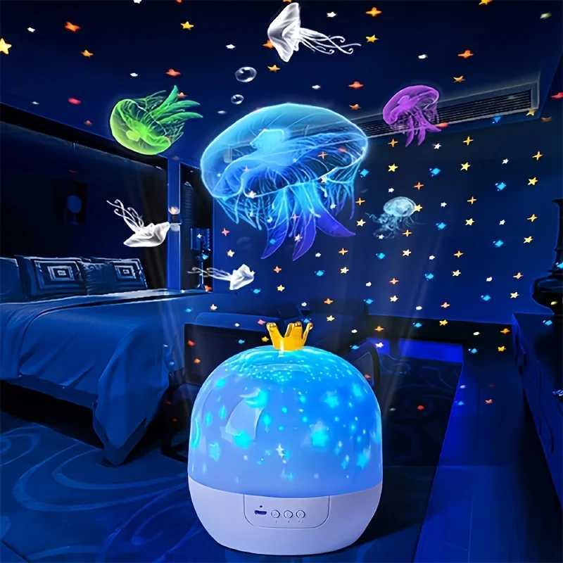 Crown Fantasy Star Sky Projection Night Light 15in1 Bedroom Ceiling Rotating Atmosphere Lamp Home Decoration Kids Birthday Gift M251118