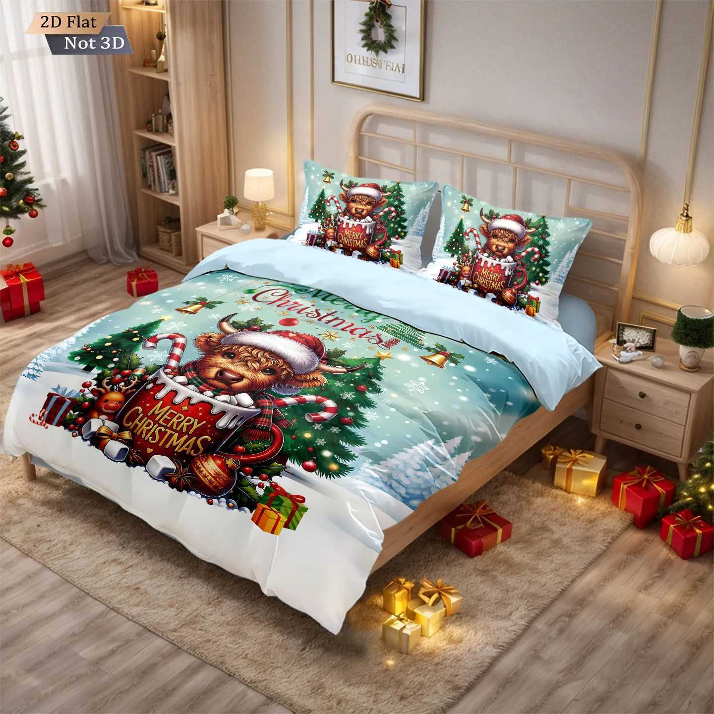 3pcs gift highland cattle print coreless bedding set multi size bedroom duvet cover decoration soft machine washableM251118
