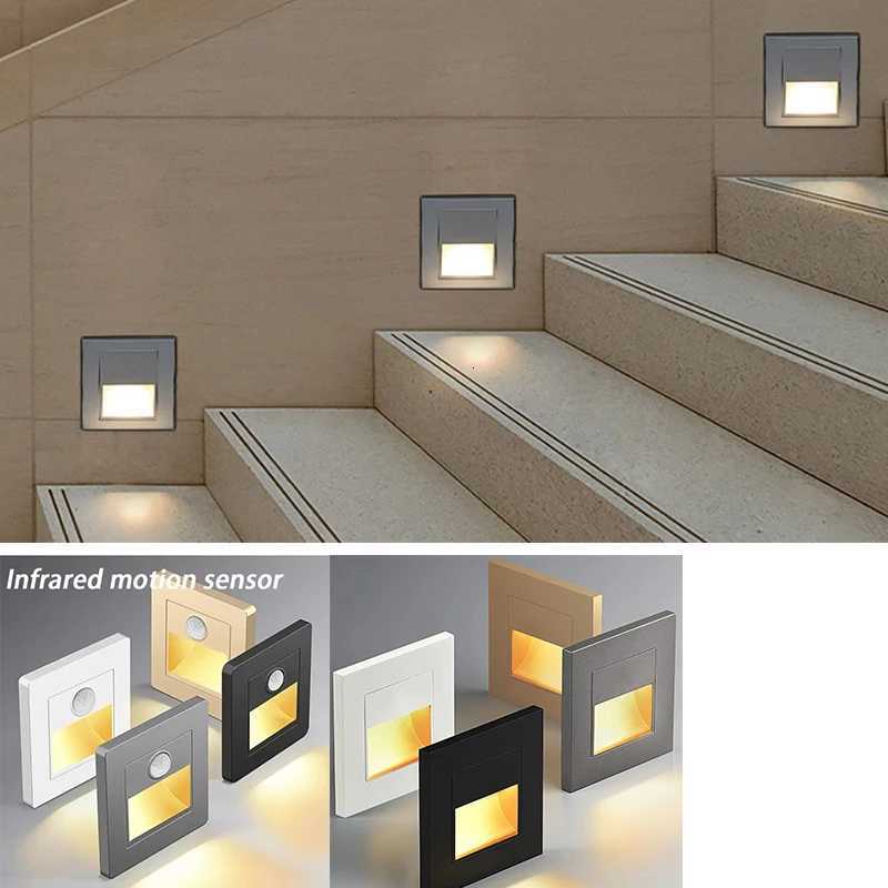 PIR Motion Detector Light Sensor led lights AC 110V-240V Recessed staircase bedroom wall lamp led night light M251118