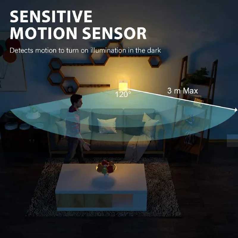 Motion Sensor Night Light LED Dimmable Bedside Lamp EU/US Plug Kids Nursery Corridor Lighting Wireless Touchless Night Lamp M251118