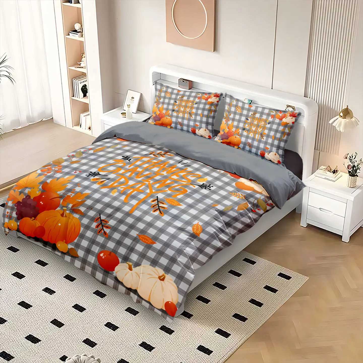 3pcs Thanksgiving Autumn Harvest Pumpkin Print Coreles Bedding Set Multi Size Bedrooms Dormitory Soft Machine WashableM251118