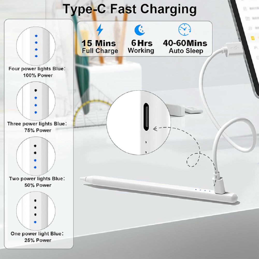 Universal Stylus Pen Chargeable Touch Pen Compatible for IOS &Android Touch Screens for iPad Type-c Charging Port Active Stylus