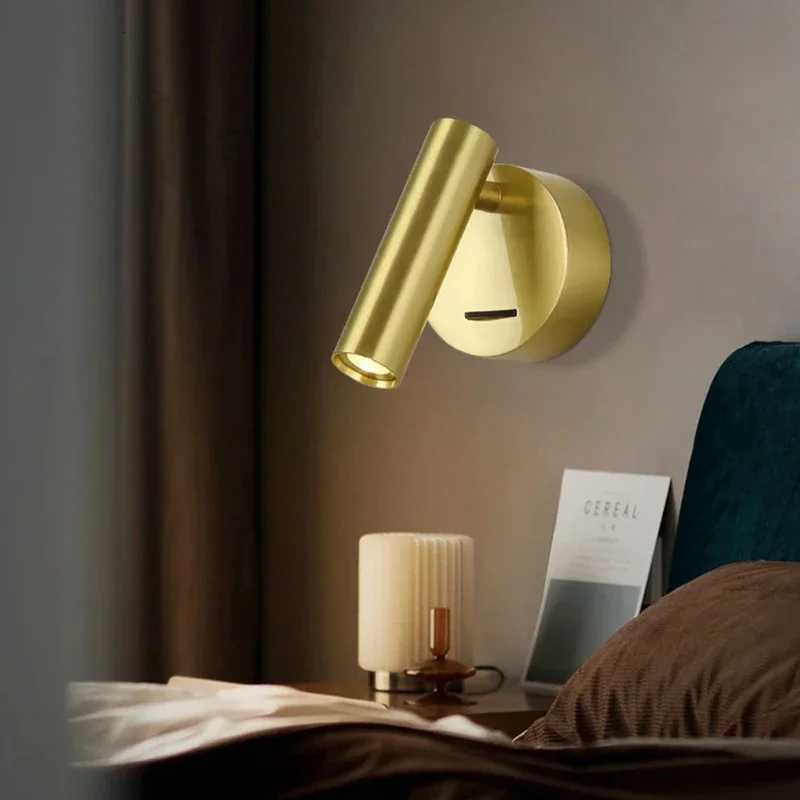 Brass Indoor LED Wall Light With Switch Interior Wall Lamp Decorat Bedroom Hotel Guest Room Lighting for a bedside reading light M251118
