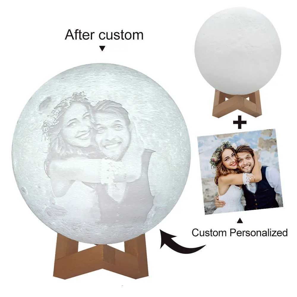 Customized 3D Printing Moon Lamp Personalized Photo Text Night Light USB Rechargeable Gift for Birthday Mothers Valentine Day M251118