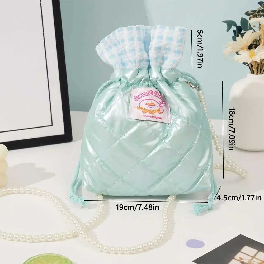 Portable Drawstring Small Bucket Bag Lightweight Pearl Chain Shoulder Strap Travel Bucket Bag Shoulder Bag for TravelW251118