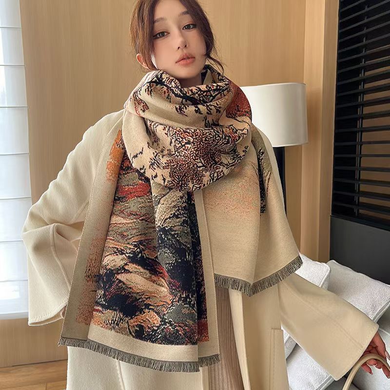 T504 new scarf women's winter Korean version all-match thick warm high-end double-sided shawl cashmere neck scarf