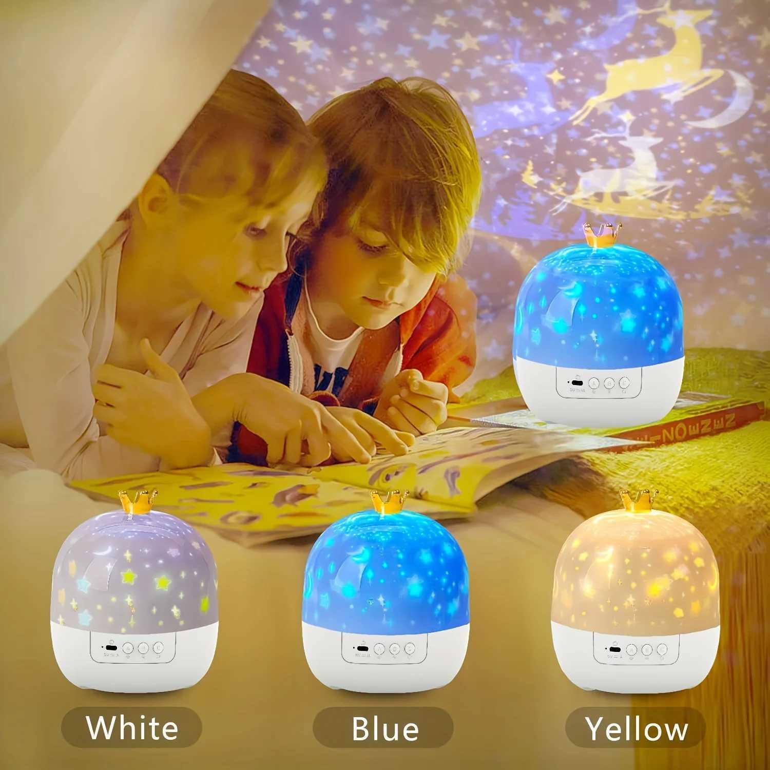 Crown Fantasy Star Sky Projection Night Light 15in1 Bedroom Ceiling Rotating Atmosphere Lamp Home Decoration Kids Birthday Gift M251118