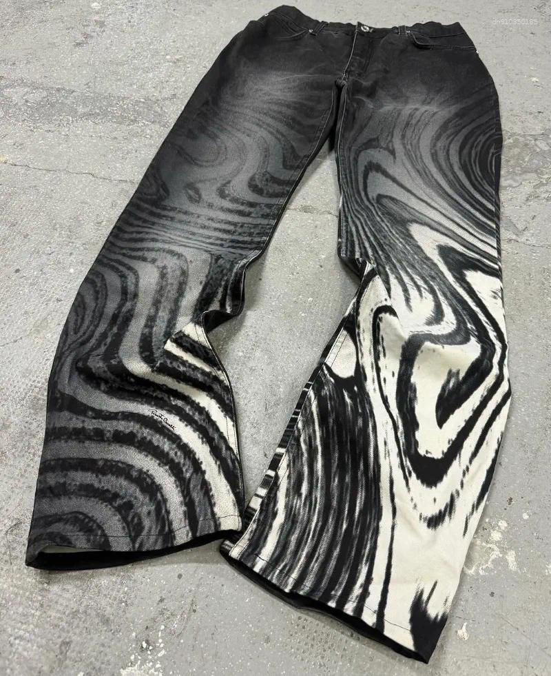 Mens Jeans American Street Fashion Brand Hip-hop Zebra Striped Print Men Y2k Gothpunk Harajuku Retro Oversized Trousers Women