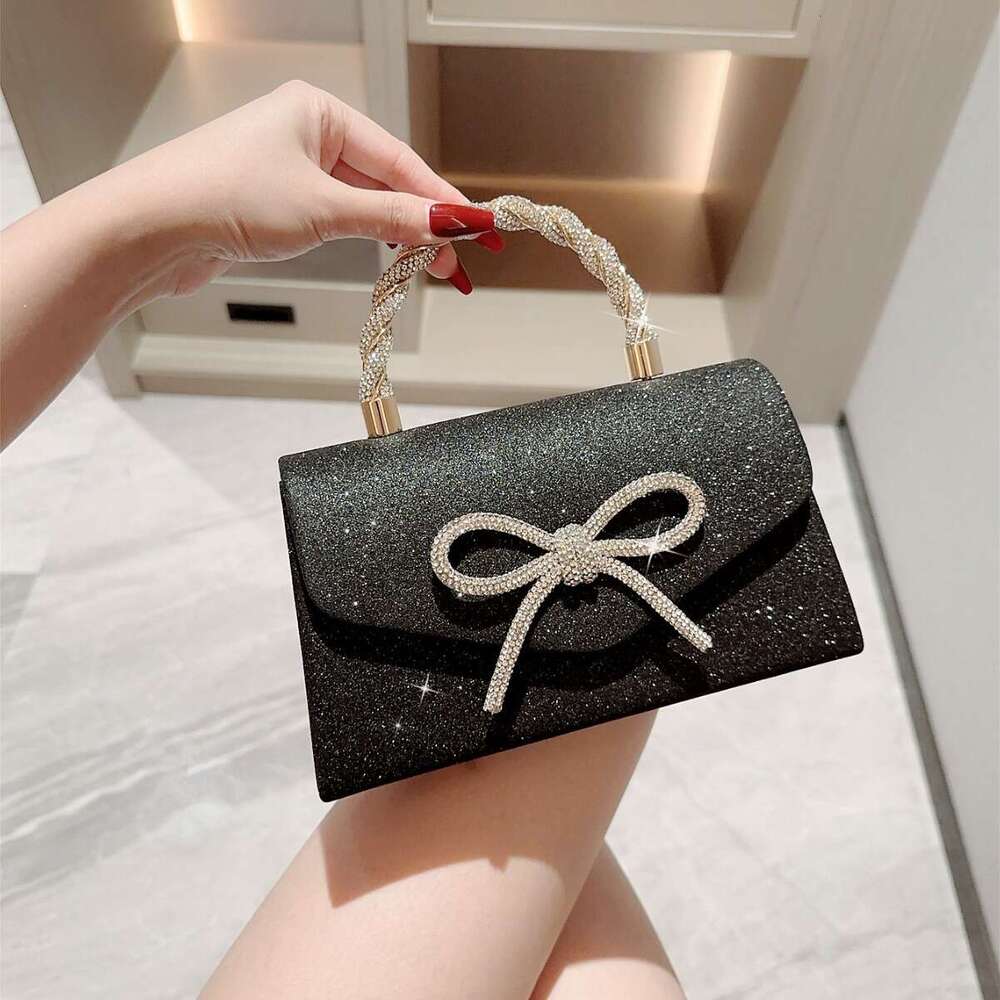 Luxury banquet bag, versatile dress, handbag, crossbody, socialite, fashionable diamond studded bow chain bag