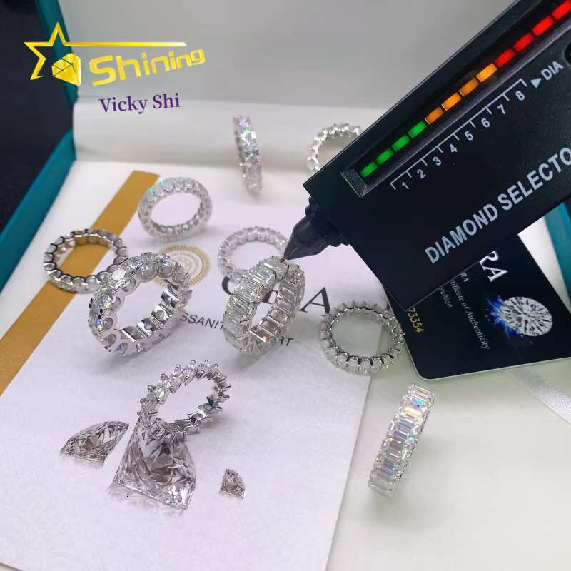 Women Fine Jewelry Rings Emerald Oval Marquise Round Shape Sier Moissanite Dia Engagement Ring Band