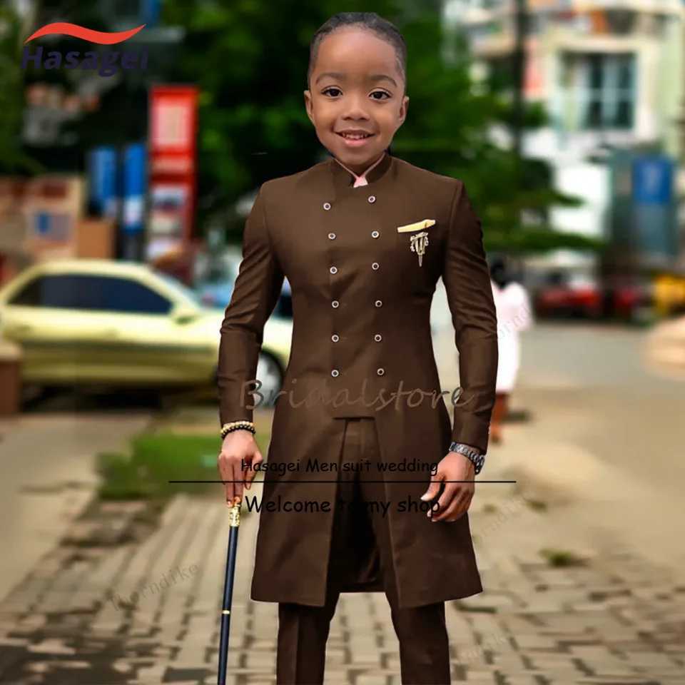 Burgundy Boys Set 2-piece Double Chest Jacket Wedding Childrens Tailcoat Long Coat Formal Party Performance Costume Y250418PQEL