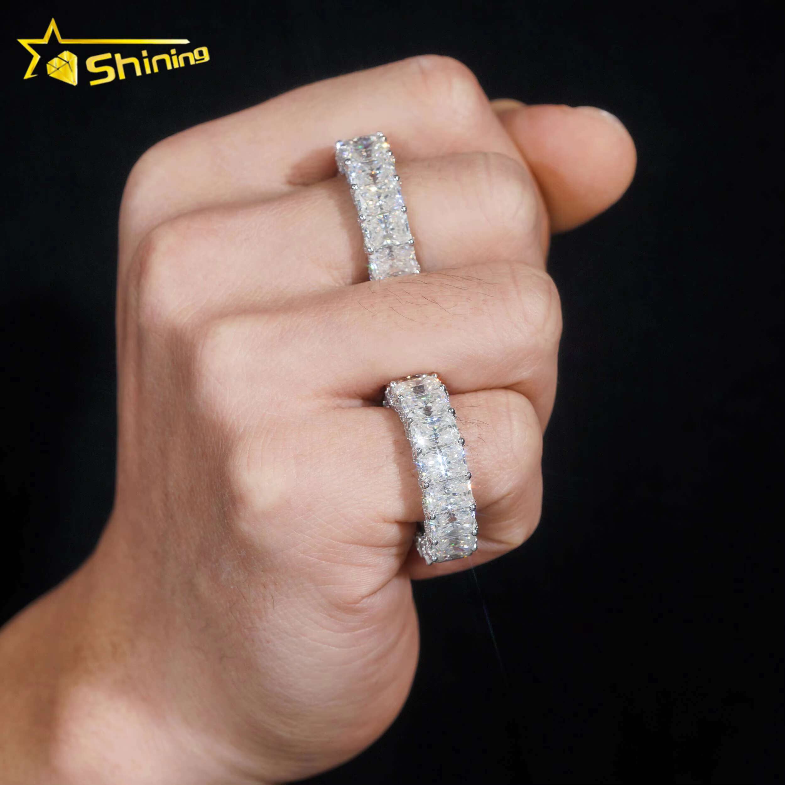 Custom Fine Jewelry Women 10K 14K Real Gold Eternity Wedding Band Rings Radiant Cut VVS Moissanite Engagement Dia Ring