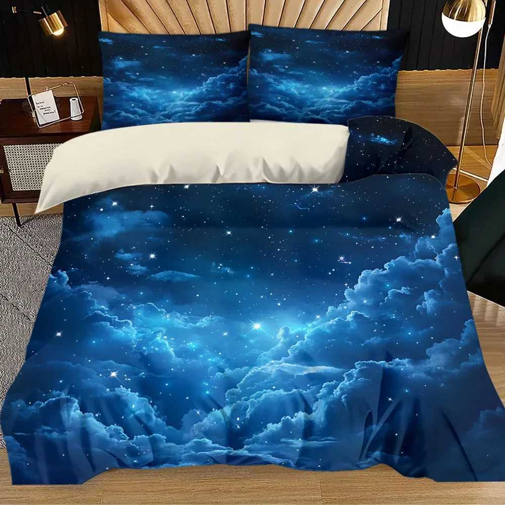 3pcs Blue Starry Sky Printed Quilt Set- Includes 1 Quilt Cover and 2 Cover without FillerM251118