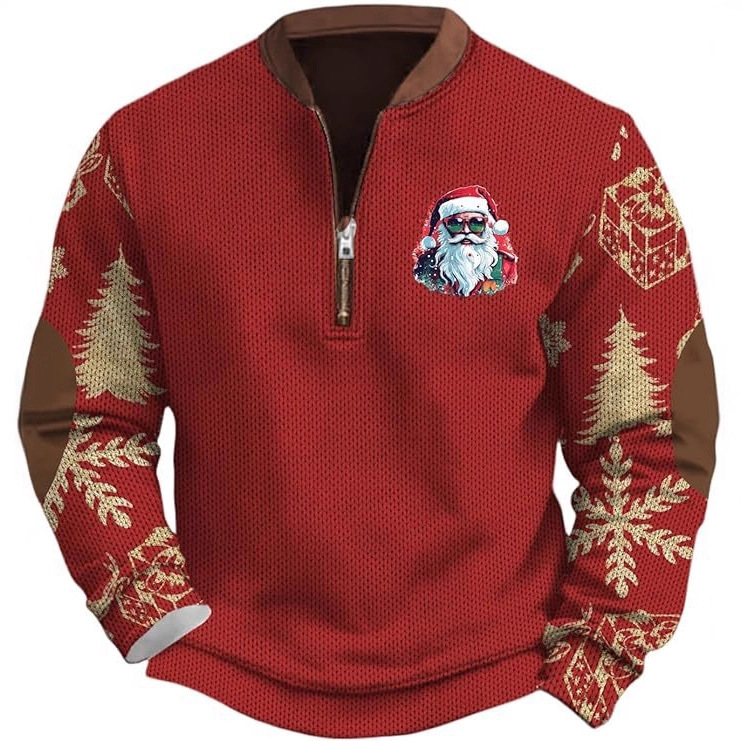 2025 Winter New Christmas Santa Claus Print Men's Half-Zip Sweatshirt