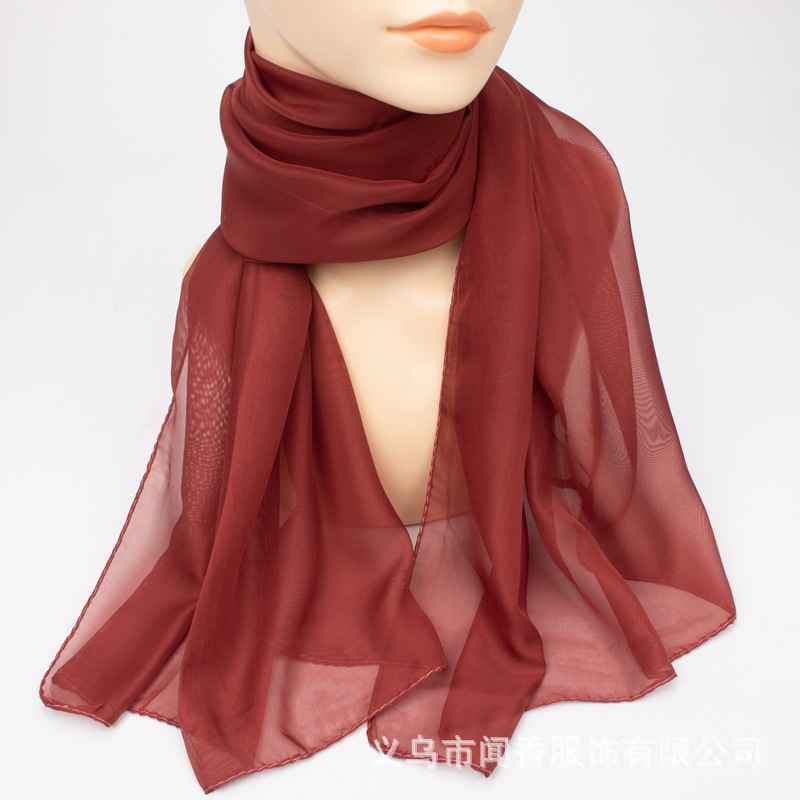 K438 Solid color chiffon silk scarf for women for dance party uniform decoration scarf flowing long scarf thin sunscreen neck collar