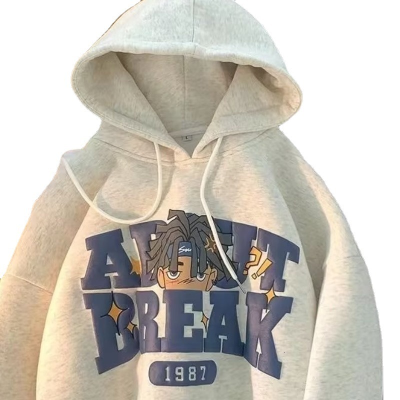 Hooded sweatshirt mens autumn and winter 2024 new trendy brand ins loose autumn clothes mens autumn and winter styles with hat jacket trendy