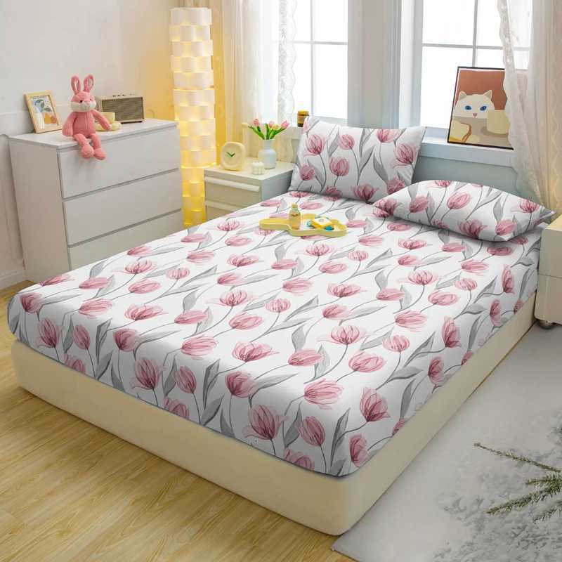 3-piece Plant Flower pattern matte three piece fitted sheet set bedroom printed bed cover set beddingM251118