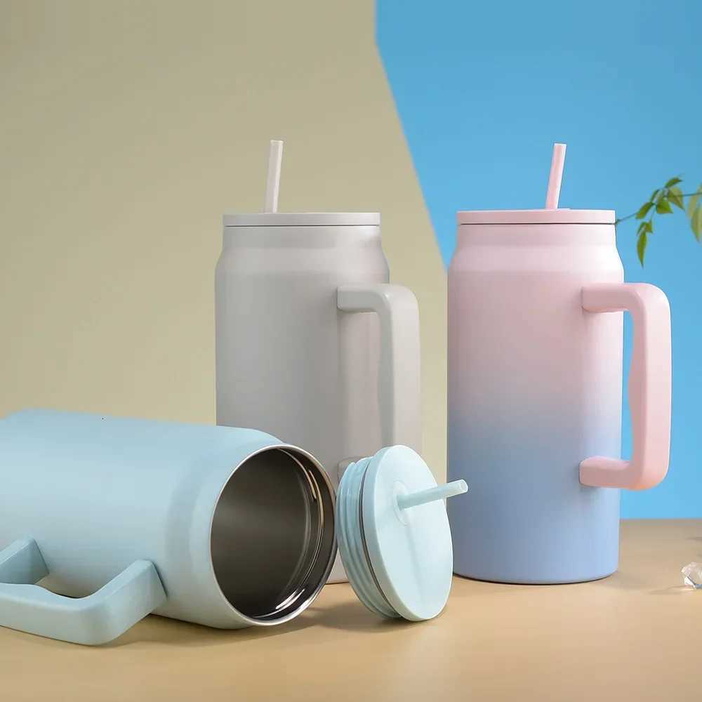 50oz Large Capacity Stainless Steel Travel Coffee Mug Portable Vacuum Insulated Water Cup Thermo Bottle with Handle Straw ForCar Y251120 W260226