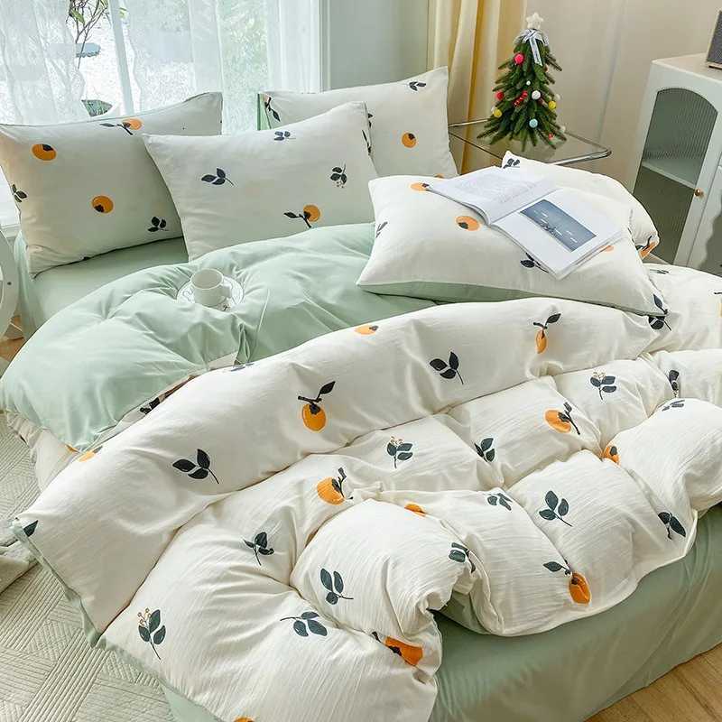 2025 new printed double-layer yarn washable four-piece set floral quilt cover student dormitory bed sheet three-piece setM251118