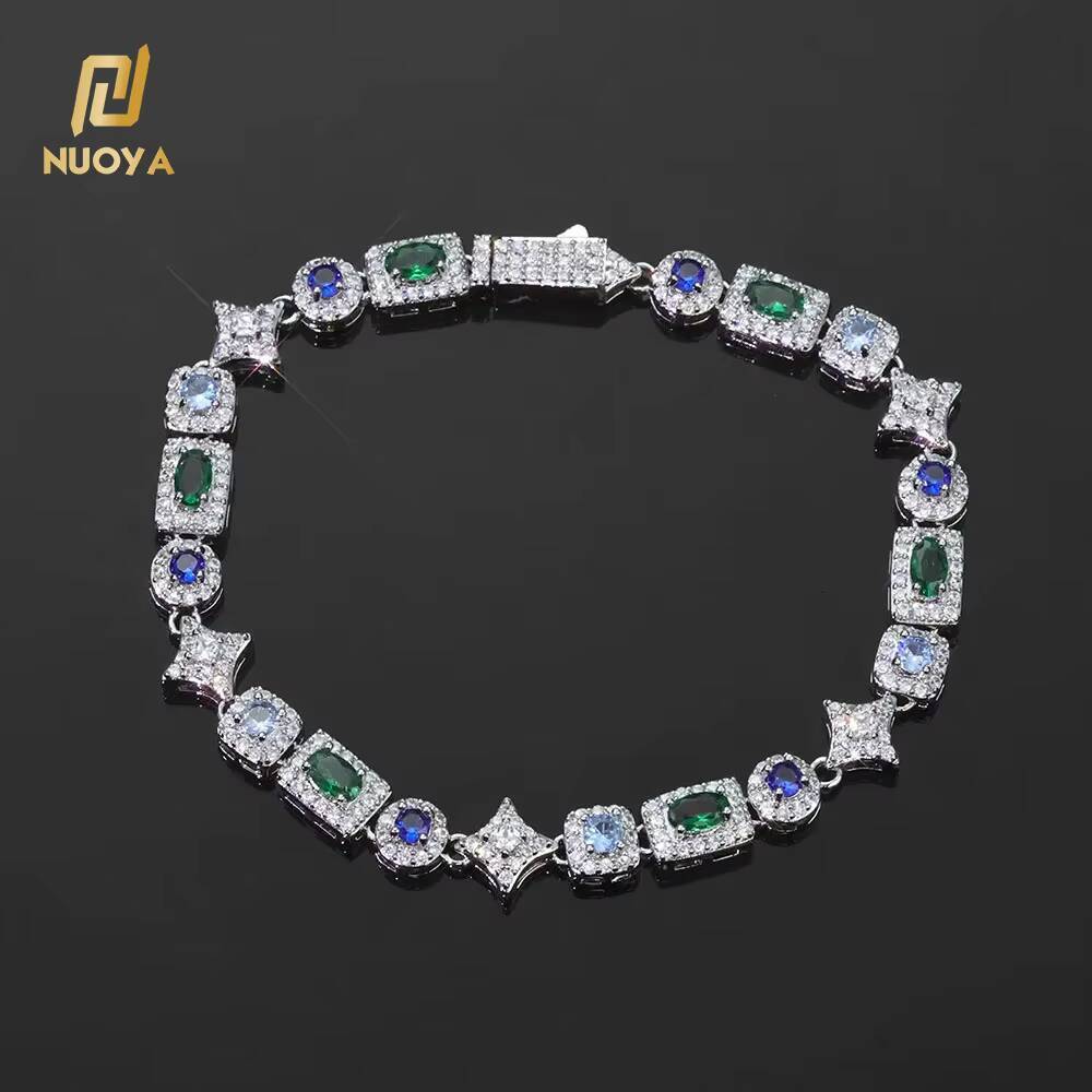 Laboratory cultivation of Moissanite 6mm Iced Out Diamond Star Chain Bracelet Colorful Geometric Zircon Brass Hip Hop Fine Jewelry