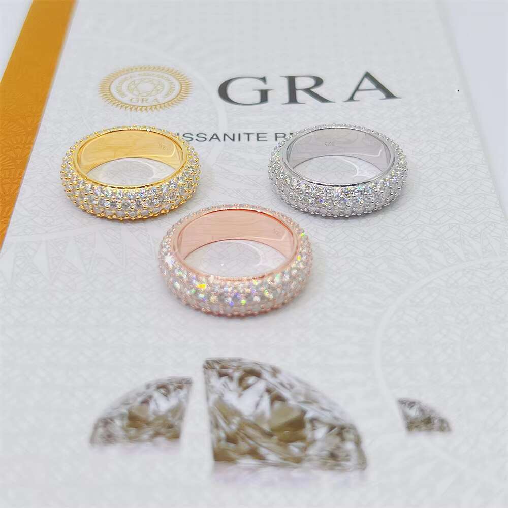 Sterling Sier 14K Gold Plated 4 Rows Moissanite Engagement Ring Dia Wedding Band for Men Women