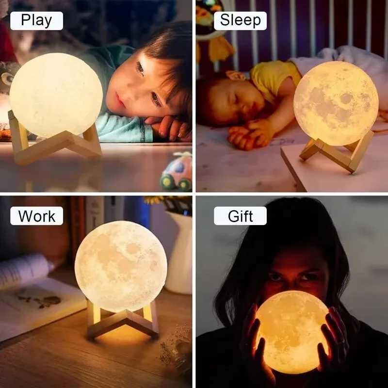12cm 7 Color Changing Moon Lamp Wireless Night Lamp Table Lamps Romantic Button Battery Powered Indoors Lighting M251118
