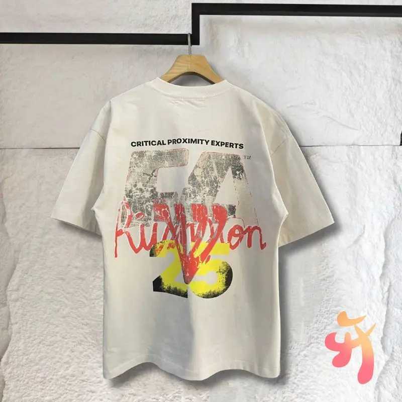 Summer American Strt Hip Hop RRR123 Tshirts Washed Vintage Portrait Print Cotton Round Neck Short Slve Casual Men Women TopsC250418