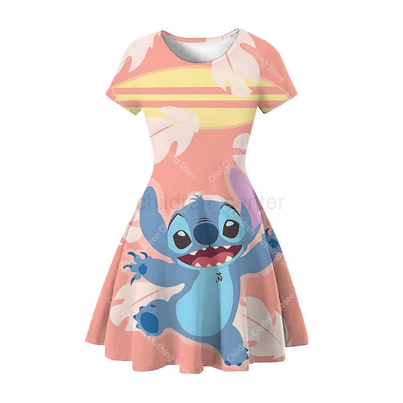 Disney Stitch Princess Party Dress Up For Girls Tshirt Sress Kids Stich Cartoon Fashion Casual Clothing Princess Dress W20250418
