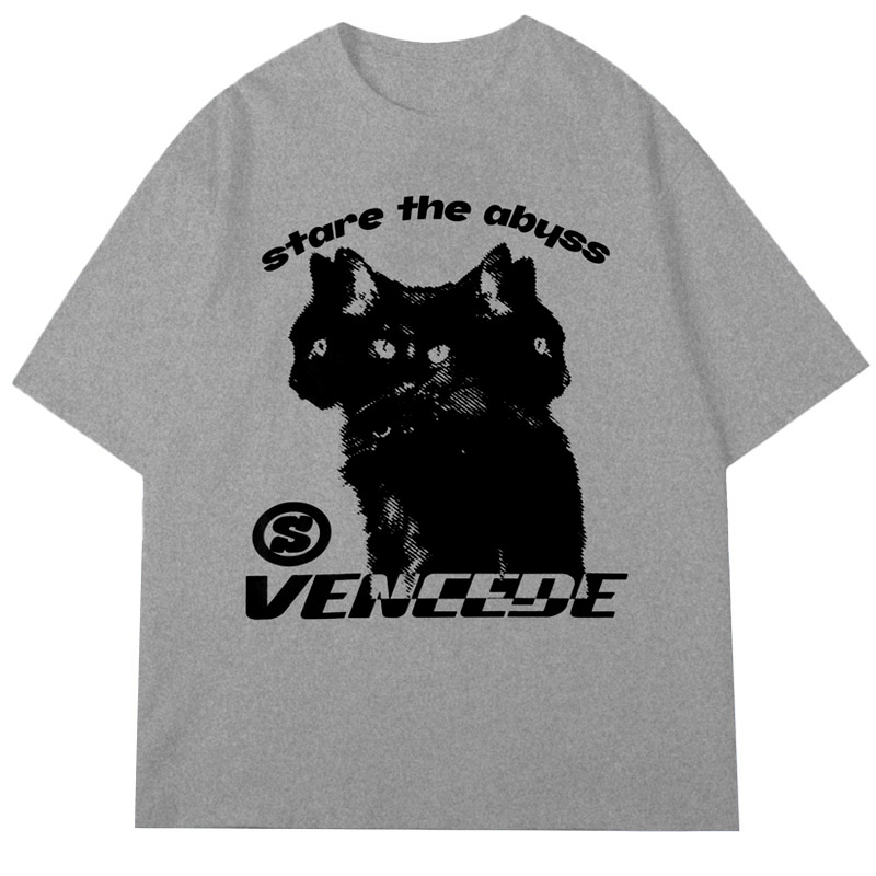 Harajuku Y2k Mens T-Shirt Y2K Anime Cat Graphic Gothic Print Aesthetic Short Sleeve Cotton Tops Summer Korean Clothing Oversized