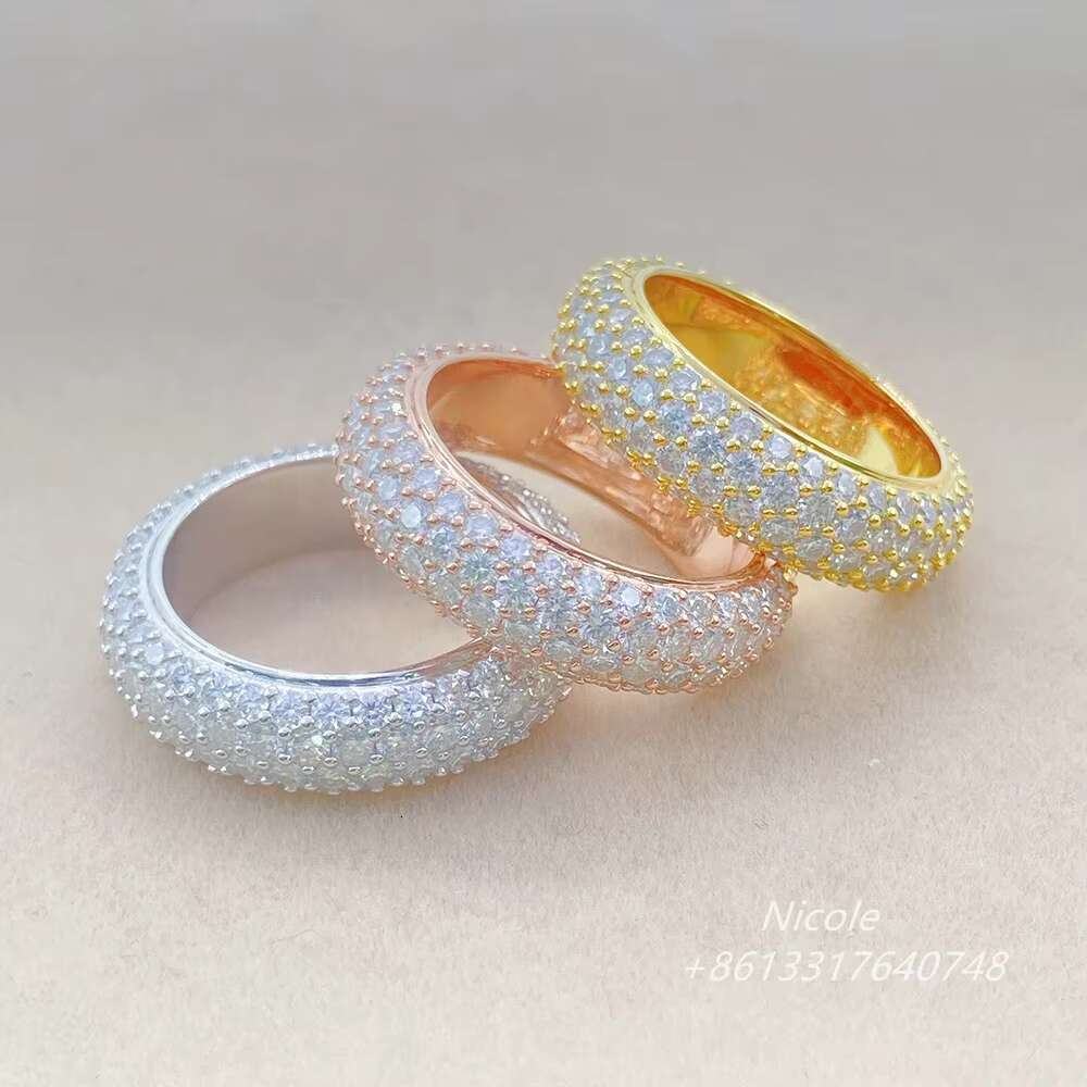 14k Gold Plated 4 Rows Engagement Dia Wedding Band Vvs Moissanite Men Ring