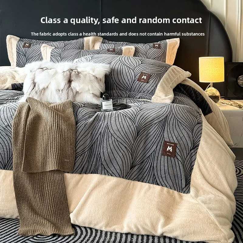 Light luxury a bed four-piece set thickened warm milk fleece quilt cover coral fleece warm bedding setM251118