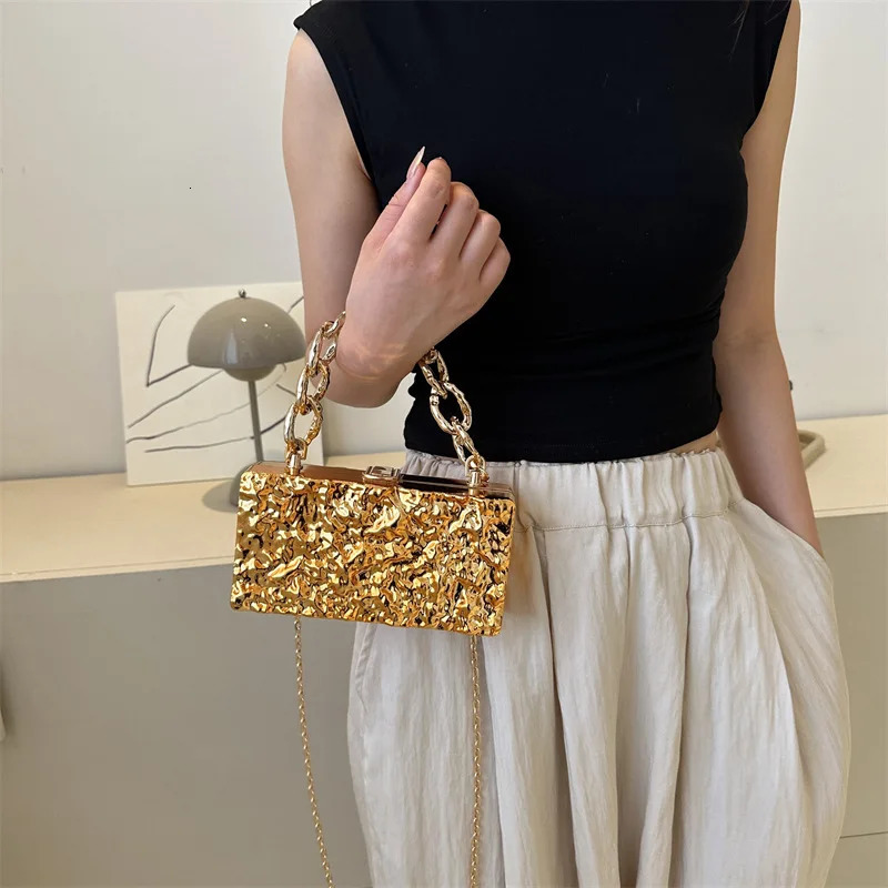 Gold Women Party Evening Bag For Women Metal Handle Clutch Bag Handbag Purse Chain Shoulder Crossbody Bag Mini Box Bag 250417