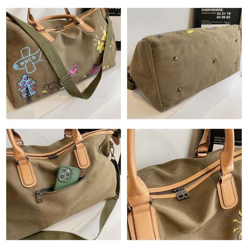 Colorful Cartoon Graffiti Pattern Women's Boston Travel Clothes Bags Large Capacity Shoulder Duffle Bag Canvas Crossbody Handbag