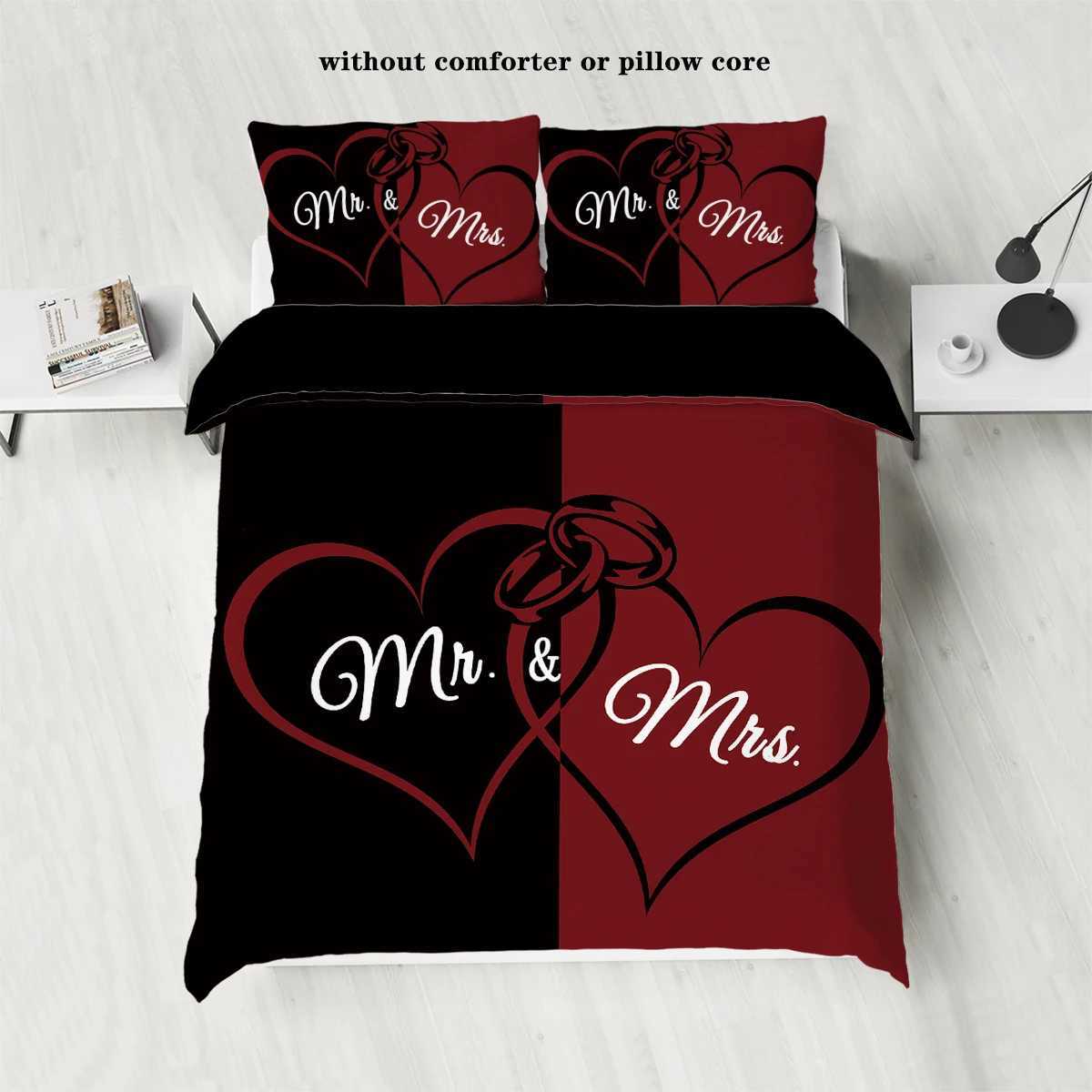 3-piece down duvet cover set with black and red color matching heart print 1 duvet cover2 cases no core couple beddingM251118