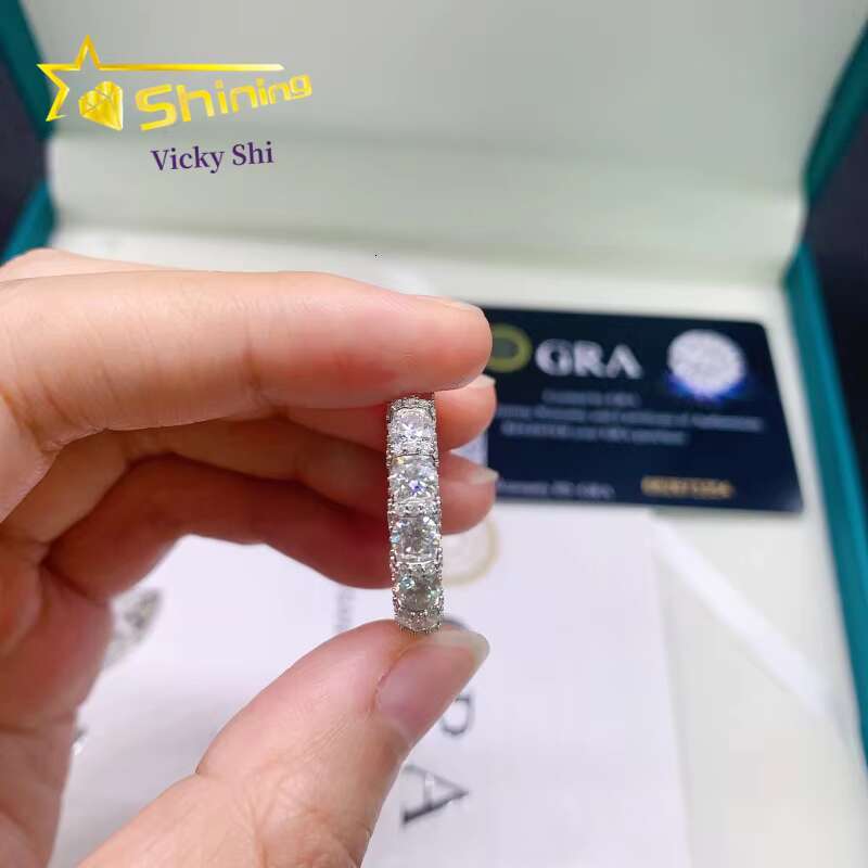 Shining Jewelry High Quality Iced Out Eternity S Sier VVS Moissanite Wedding Band Ring for Women