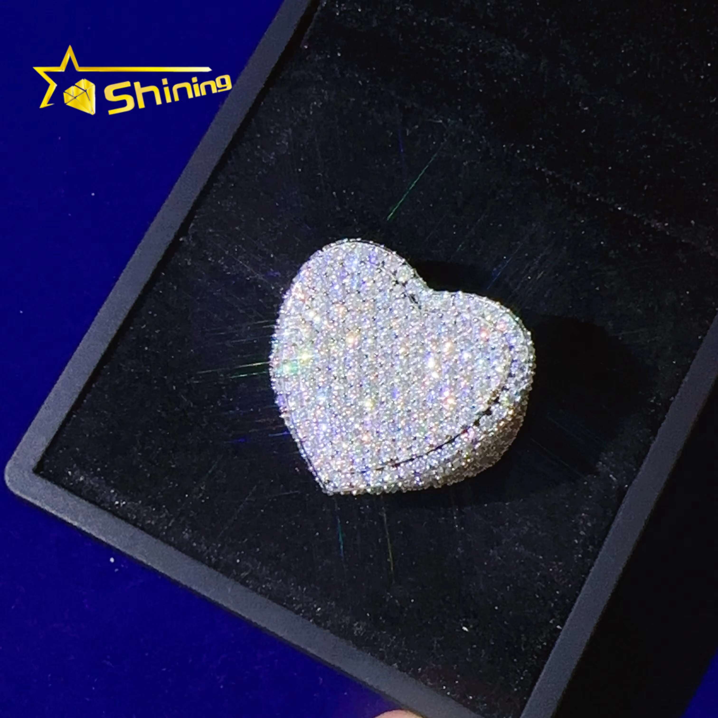 Iced Out Sier Jewelry Lab Dia Rings Hiphop Layer Heart Moissanite Ring with GRA Certificate