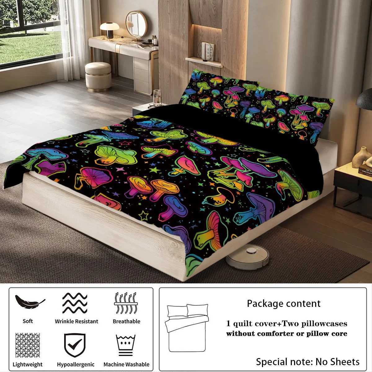 3-piece down duvet cover with gradient mushroom print 1 down duvet cover2 cases no core Halloween themed bedding setM251118