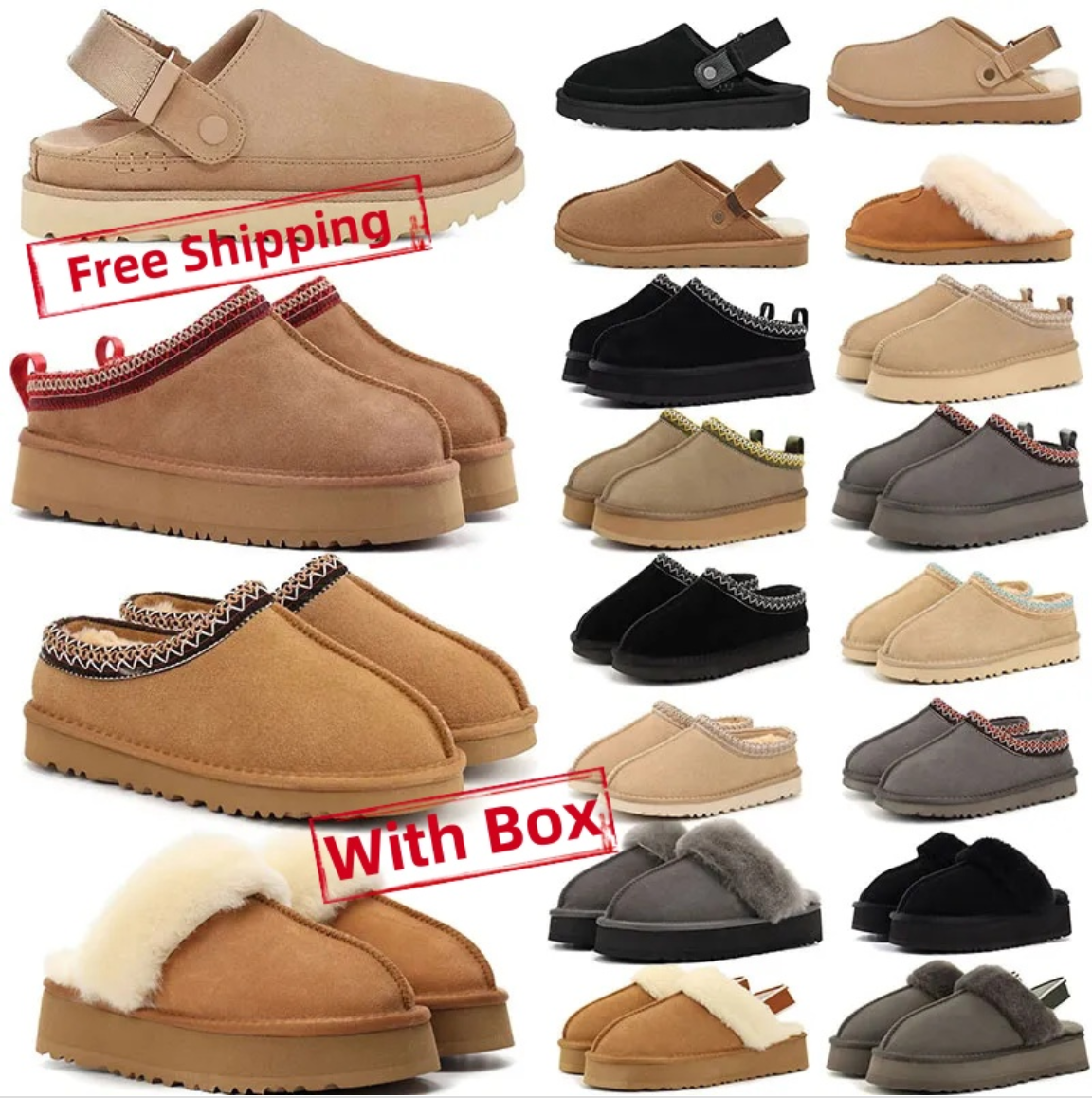 Free shipping slippers slide for men women mule platform sandals slides black pink goldenstar clog snow winter sheepskin tasman tazz chestnut fur sandals Size 35-45