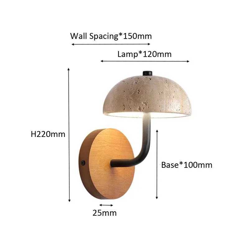 Wabi Sabi Yellow Stone Mushroom Wall Light Led 12W Bedside Nordic Decor Travertine Lamp Hotel Restaurant Corridor Sconce M251118