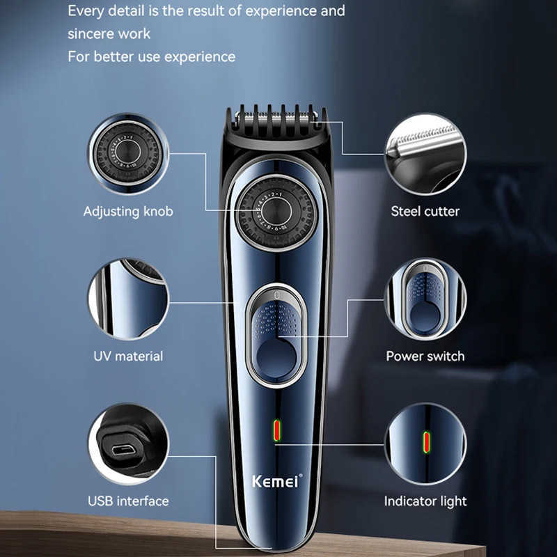 Kemei Cordless Adjustable 1-10mm Hair Trimmer For Men Face Beard Trimmer Rechargeable Edge Hair Clipper Electric Lithium Battery M250418
