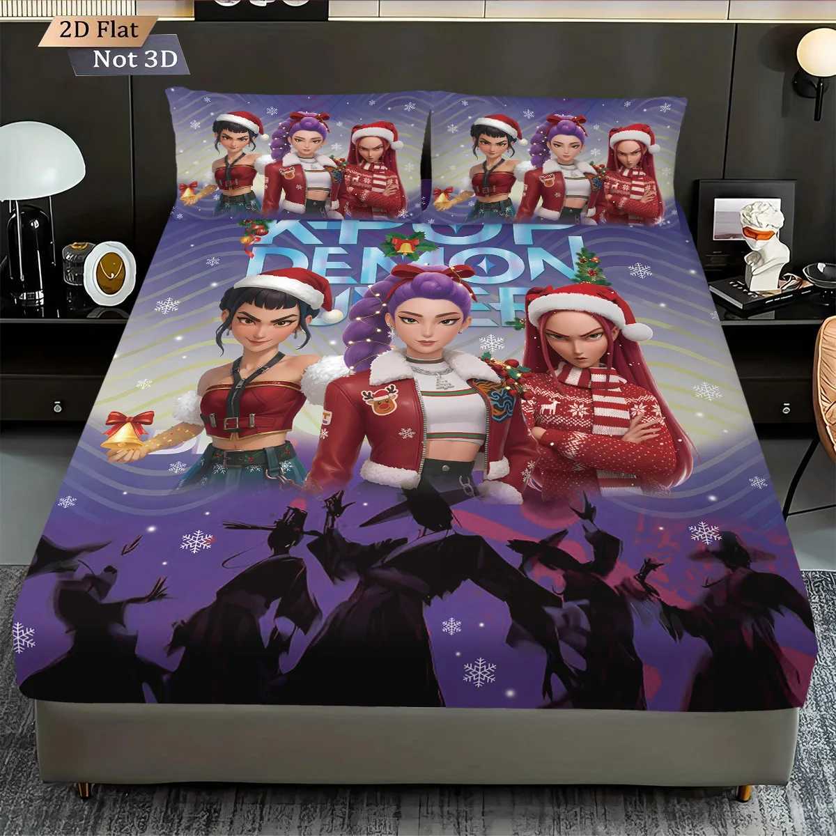 3pcsK-Pop Demon Hunters Printed coreless Fitted Sheet Set Multi Size Soft Bed Cover Bedroom Bedding Decoration Machine WashableM251118