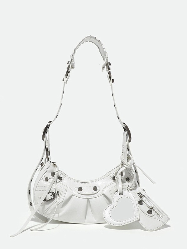 French elegant style motorcycle bag women's shoulder bag crescent bag spicy girl armpit bag rivet decoration luxury handbag women's designer